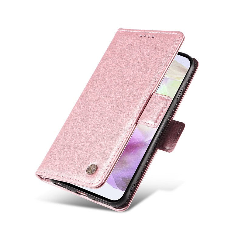 YIKATU YK-003 For Samsung Galaxy A36 5G Case Wallet Stand Leather Phone Cover Side Buckle - Rose Gold