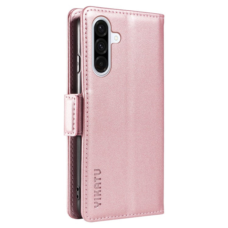 YIKATU YK-003 For Samsung Galaxy A36 5G Case Wallet Stand Leather Phone Cover Side Buckle - Rose Gold