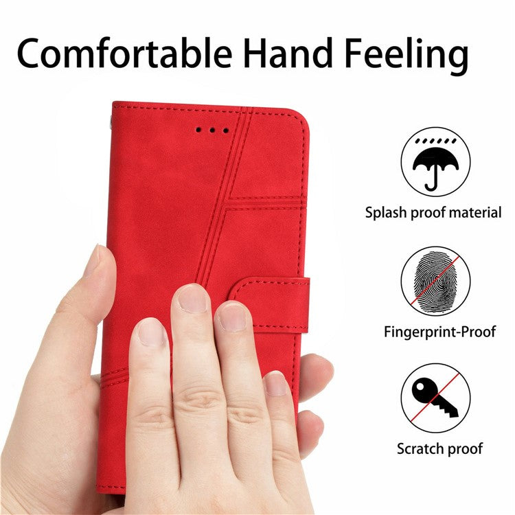 For OnePlus 13 Case Flip Leather Retro Phone Cover Lines Imprinted - Red