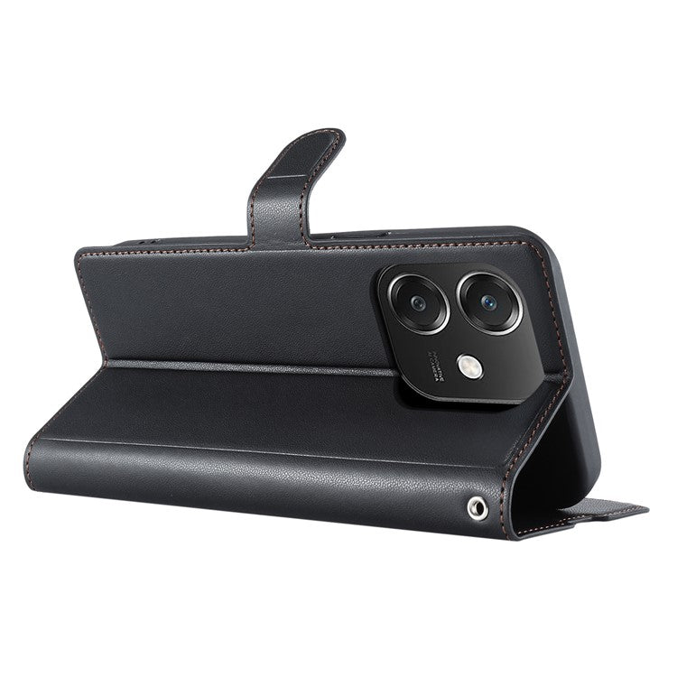 Leather Case for Oppo A3x 4G / 5G (India) / A3 4G / A3 5G / A60 5G / A40 4G Phone Cover with Card Slot, Strap - Black