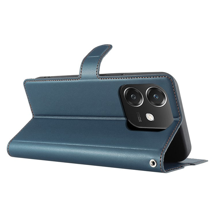 Leather Case for Oppo A3x 4G / 5G (India) / A3 4G / A3 5G / A60 5G / A40 4G Phone Cover with Card Slot, Strap - Blue