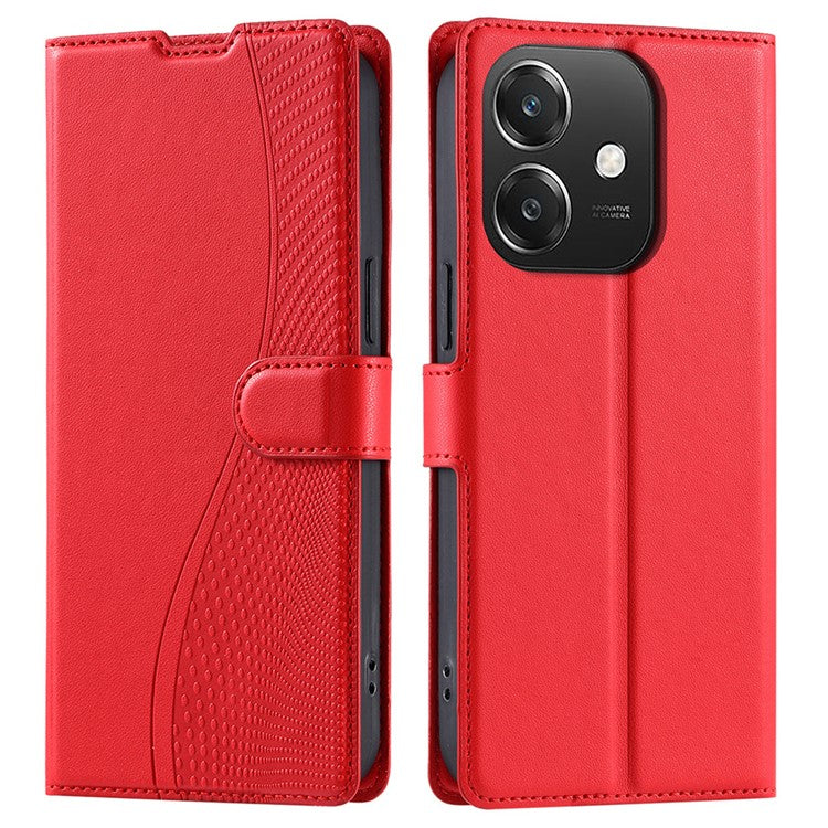 Leather Case for Oppo A3x 4G / 5G (India) / A3 4G / A3 5G / A60 5G / A40 4G Phone Cover with Card Slot, Strap - Red