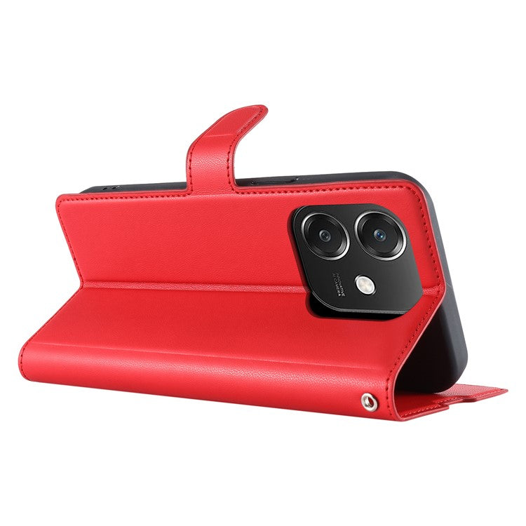 Leather Case for Oppo A3x 4G / 5G (India) / A3 4G / A3 5G / A60 5G / A40 4G Phone Cover with Card Slot, Strap - Red