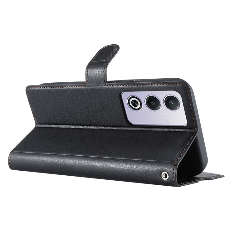 Leather Case for Oppo A80 5G / A3 Pro (India) 5G / A3 Pro (Global) 5G / K12x 5G (India) Phone Cover with Card Slot, Strap - Black