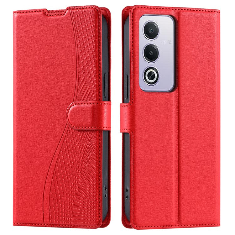 Leather Case for Oppo A80 5G / A3 Pro (India) 5G / A3 Pro (Global) 5G / K12x 5G (India) Phone Cover with Card Slot, Strap - Red