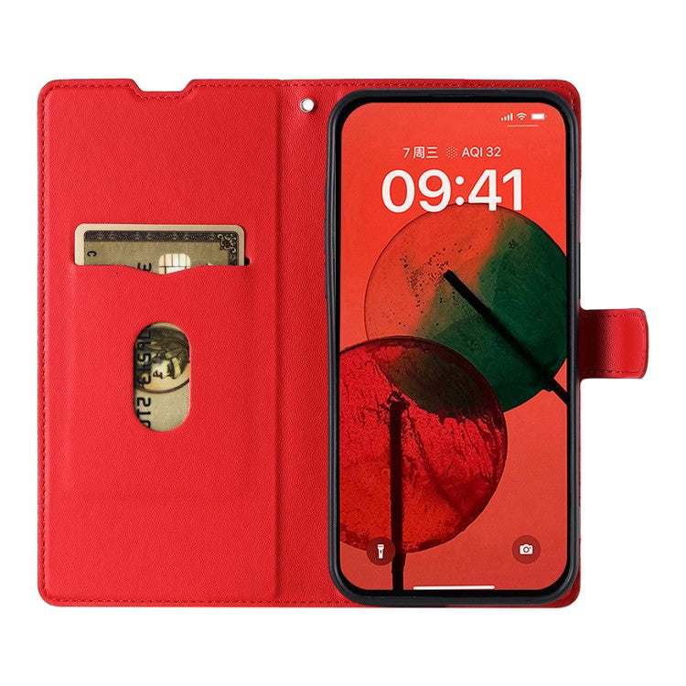 Leather Case for Oppo A80 5G / A3 Pro (India) 5G / A3 Pro (Global) 5G / K12x 5G (India) Phone Cover with Card Slot, Strap - Red