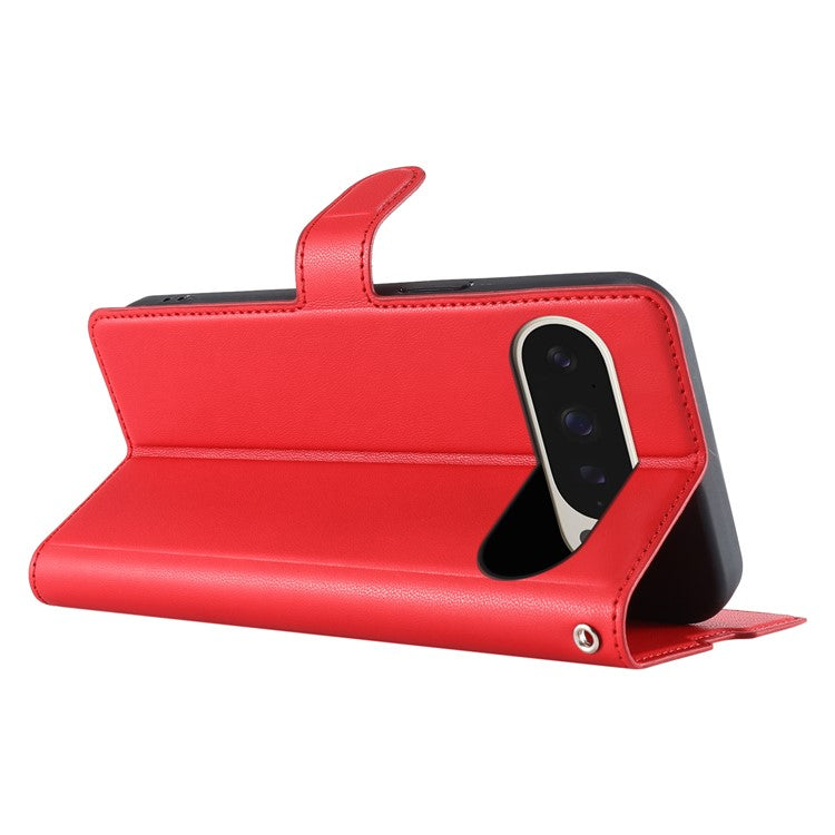 For Google Pixel 9 Pro XL Case Dots Imprinted PU Leather Flip Phone Cover with Card Slot, Strap - Red