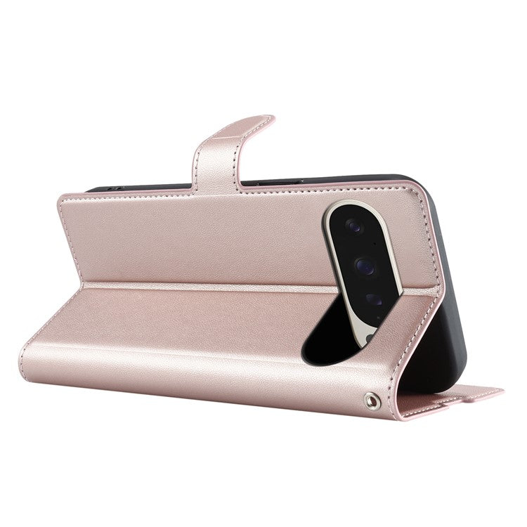 For Google Pixel 9 Pro XL Case Dots Imprinted PU Leather Flip Phone Cover with Card Slot, Strap - Rose Gold