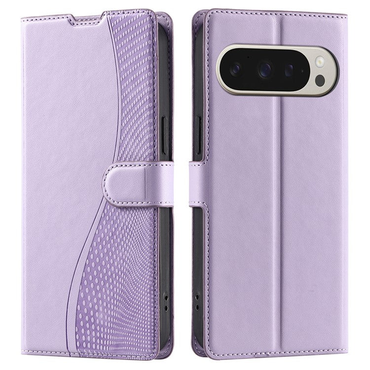 For Google Pixel 9 Pro XL Case Dots Imprinted PU Leather Flip Phone Cover with Card Slot, Strap - Purple