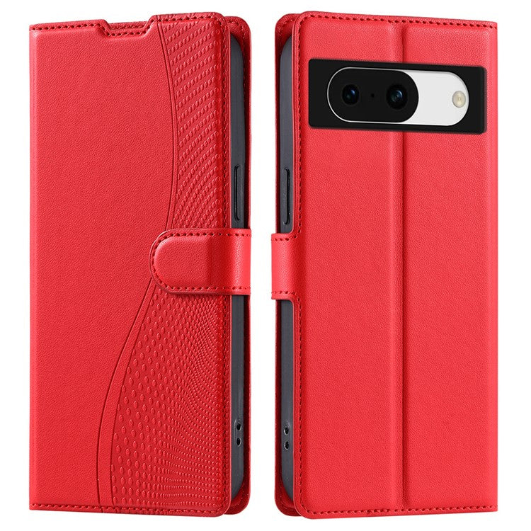 For Google Pixel 8a Case Dots Imprinted PU Leather Flip Phone Cover with Card Slot, Strap - Red