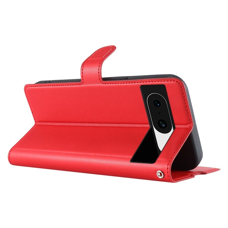 For Google Pixel 8a Case Dots Imprinted PU Leather Flip Phone Cover with Card Slot, Strap - Red