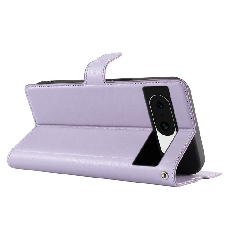 For Google Pixel 8a Case Dots Imprinted PU Leather Flip Phone Cover with Card Slot, Strap - Purple