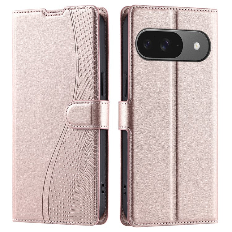 For Google Pixel 9 Pro / Pixel 9 Case Dots Imprinted PU Leather Flip Phone Cover with Card Slot, Strap - Rose Gold