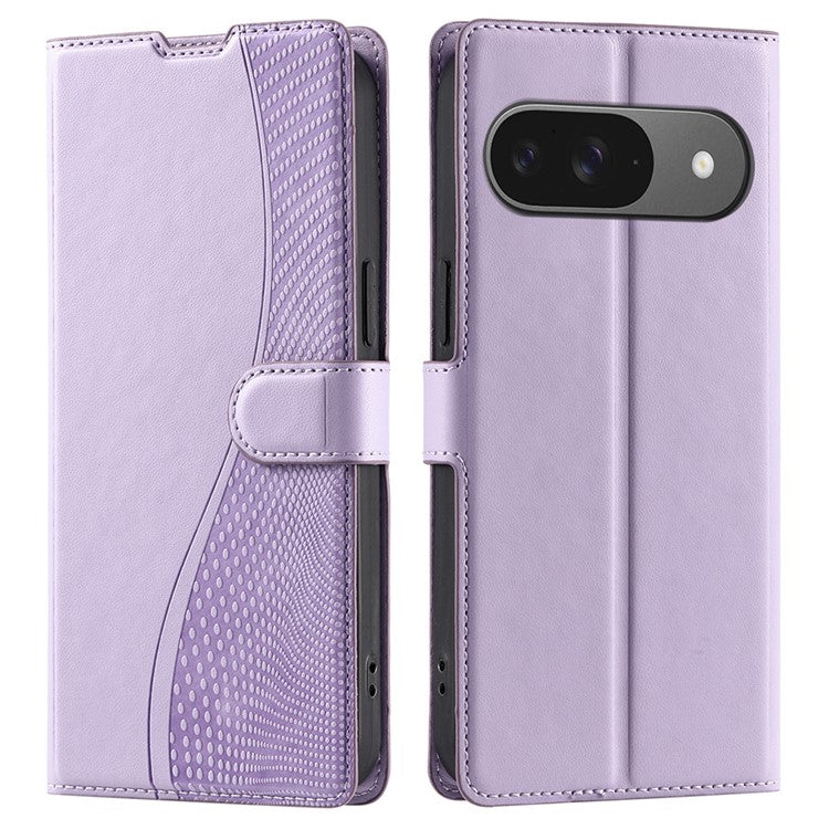 For Google Pixel 9 Pro / Pixel 9 Case Dots Imprinted PU Leather Flip Phone Cover with Card Slot, Strap - Purple