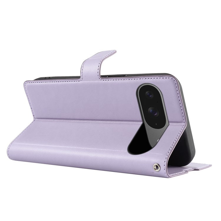 For Google Pixel 9 Pro / Pixel 9 Case Dots Imprinted PU Leather Flip Phone Cover with Card Slot, Strap - Purple