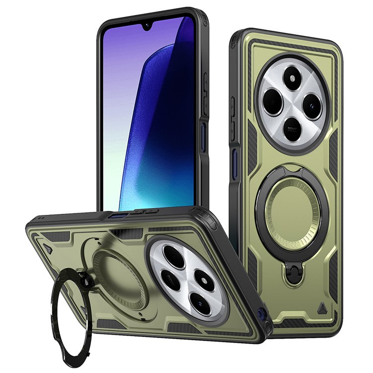 Kickstand Case for Xiaomi Poco C75 4G / Redmi 14R 5G / 14C 4G Compatible with MagSafe Military Protection PC+TPU Cover - Olive Green