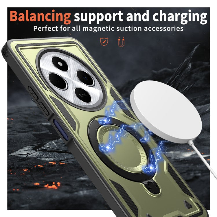 Kickstand Case for Xiaomi Poco C75 4G / Redmi 14R 5G / 14C 4G Compatible with MagSafe Military Protection PC+TPU Cover - Olive Green