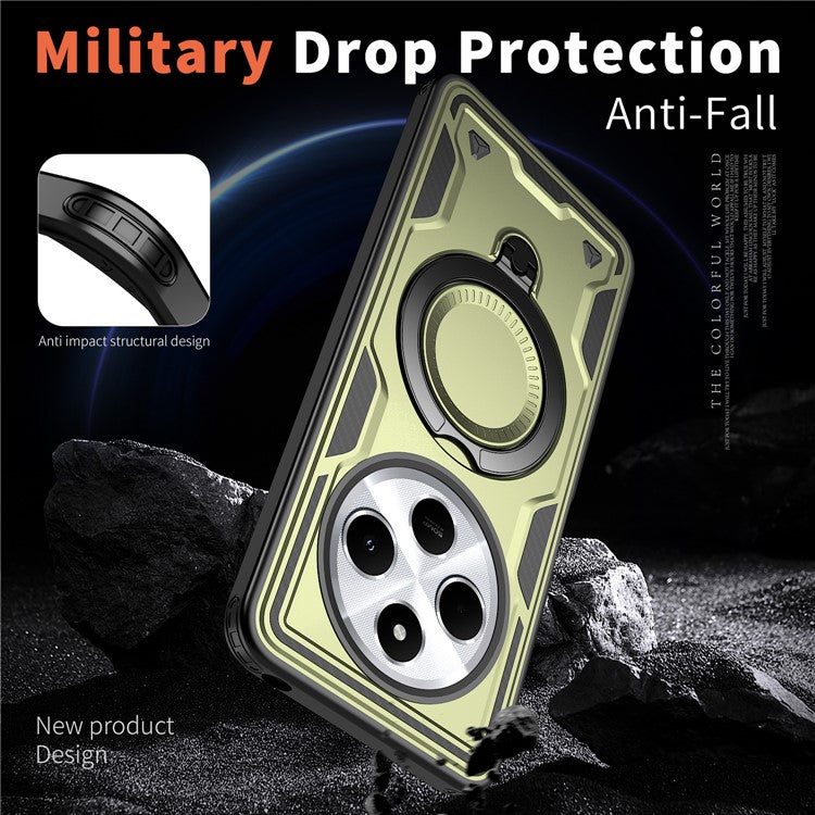 Kickstand Case for Xiaomi Poco C75 4G / Redmi 14R 5G / 14C 4G Compatible with MagSafe Military Protection PC+TPU Cover - Olive Green