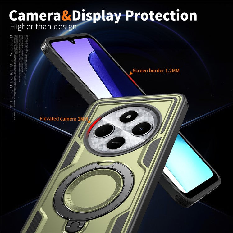 Kickstand Case for Xiaomi Poco C75 4G / Redmi 14R 5G / 14C 4G Compatible with MagSafe Military Protection PC+TPU Cover - Olive Green