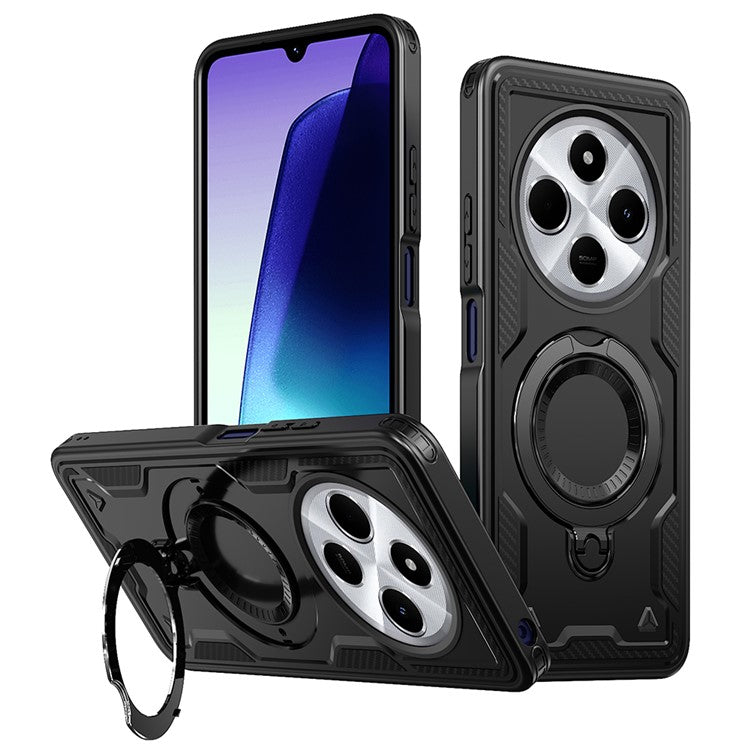 Kickstand Case for Xiaomi Poco C75 4G / Redmi 14R 5G / 14C 4G Compatible with MagSafe Military Protection PC+TPU Cover - Black