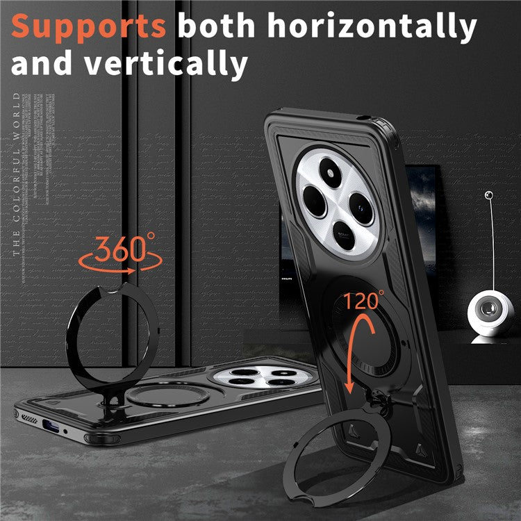 Kickstand Case for Xiaomi Poco C75 4G / Redmi 14R 5G / 14C 4G Compatible with MagSafe Military Protection PC+TPU Cover - Black