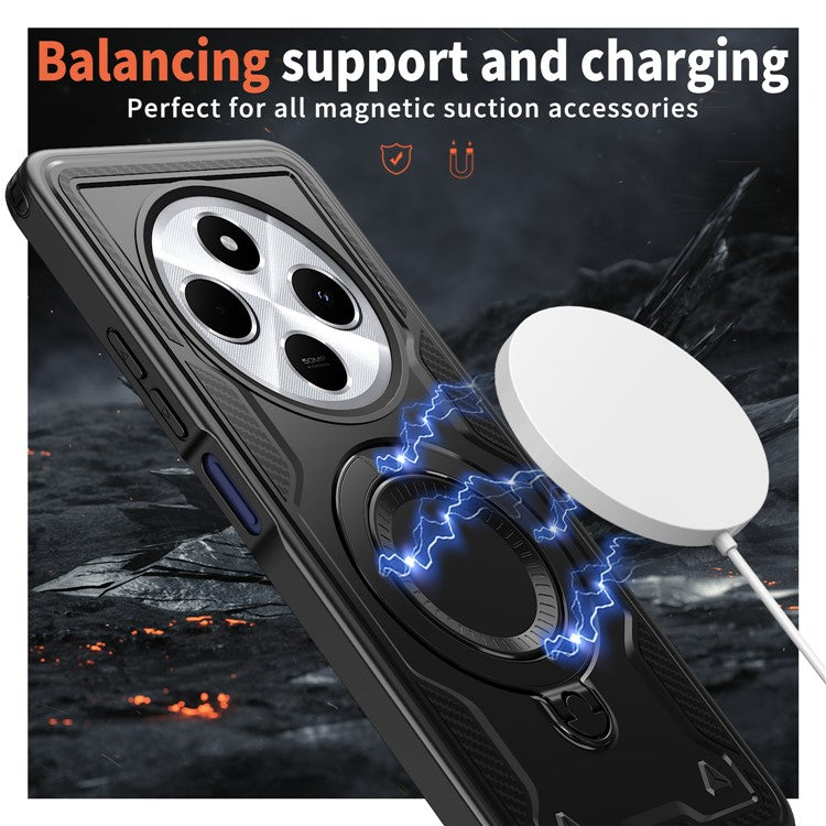 Kickstand Case for Xiaomi Poco C75 4G / Redmi 14R 5G / 14C 4G Compatible with MagSafe Military Protection PC+TPU Cover - Black