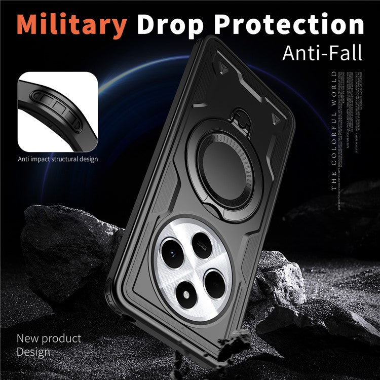 Kickstand Case for Xiaomi Poco C75 4G / Redmi 14R 5G / 14C 4G Compatible with MagSafe Military Protection PC+TPU Cover - Black