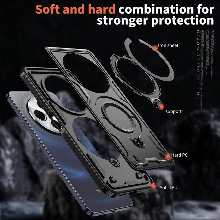 Kickstand Case for Xiaomi Poco C75 4G / Redmi 14R 5G / 14C 4G Compatible with MagSafe Military Protection PC+TPU Cover - Black