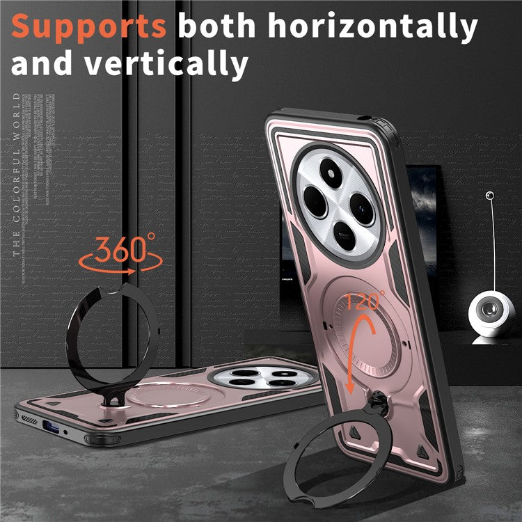 Kickstand Case for Xiaomi Poco C75 4G / Redmi 14R 5G / 14C 4G Compatible with MagSafe Military Protection PC+TPU Cover - Rose Gold