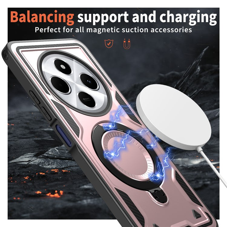 Kickstand Case for Xiaomi Poco C75 4G / Redmi 14R 5G / 14C 4G Compatible with MagSafe Military Protection PC+TPU Cover - Rose Gold