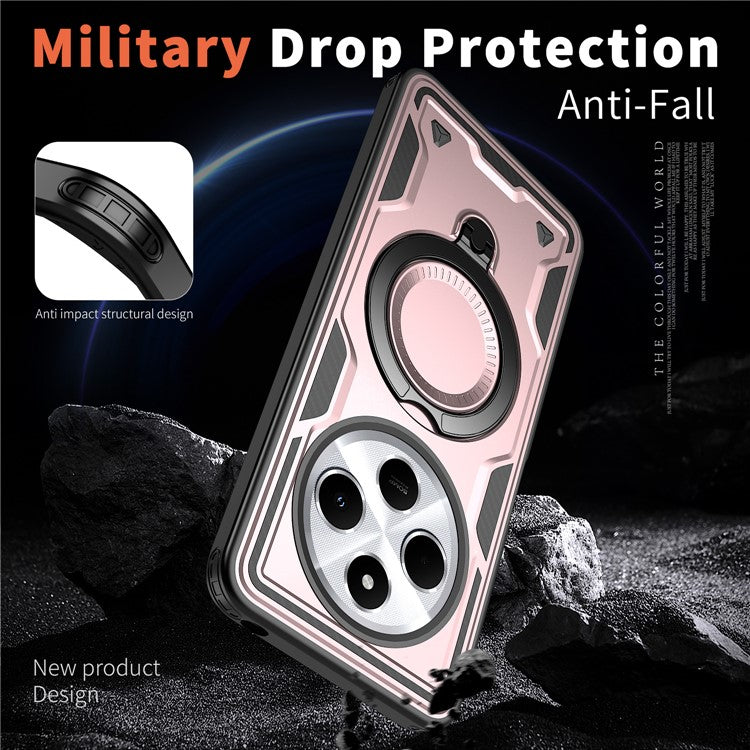 Kickstand Case for Xiaomi Poco C75 4G / Redmi 14R 5G / 14C 4G Compatible with MagSafe Military Protection PC+TPU Cover - Rose Gold