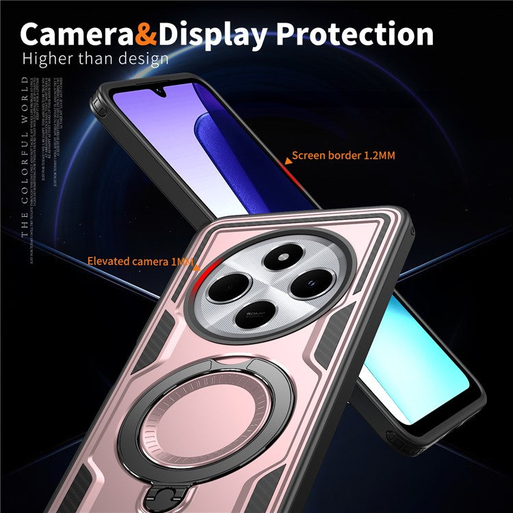 Kickstand Case for Xiaomi Poco C75 4G / Redmi 14R 5G / 14C 4G Compatible with MagSafe Military Protection PC+TPU Cover - Rose Gold