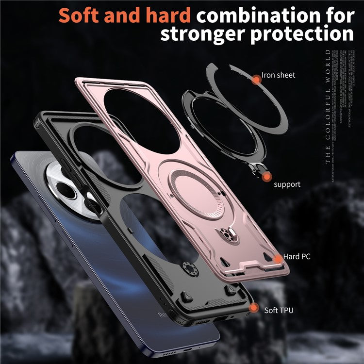 Kickstand Case for Xiaomi Poco C75 4G / Redmi 14R 5G / 14C 4G Compatible with MagSafe Military Protection PC+TPU Cover - Rose Gold
