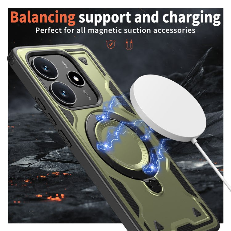 For Xiaomi Redmi Note 14 5G Case Compatible with MagSafe Military Protection PC+TPU Kickstand Phone Cover - Olive Green