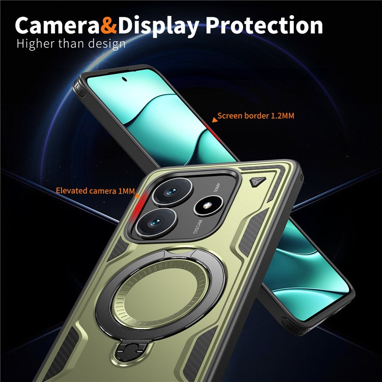 For Xiaomi Redmi Note 14 5G Case Compatible with MagSafe Military Protection PC+TPU Kickstand Phone Cover - Olive Green
