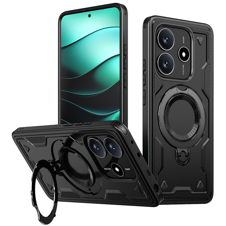 For Xiaomi Redmi Note 14 5G Case Compatible with MagSafe Military Protection PC+TPU Kickstand Phone Cover - Black