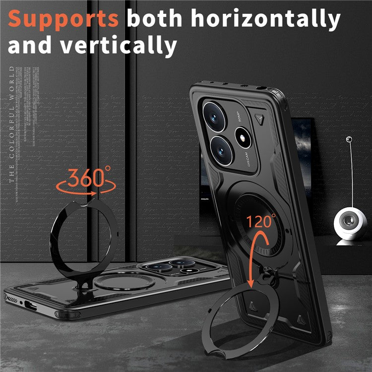 For Xiaomi Redmi Note 14 5G Case Compatible with MagSafe Military Protection PC+TPU Kickstand Phone Cover - Black