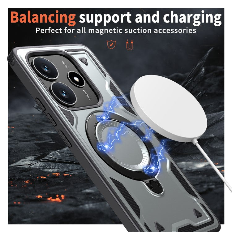 For Xiaomi Redmi Note 14 5G Case Compatible with MagSafe Military Protection PC+TPU Kickstand Phone Cover - Grey