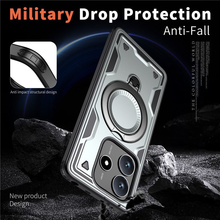 For Xiaomi Redmi Note 14 5G Case Compatible with MagSafe Military Protection PC+TPU Kickstand Phone Cover - Grey