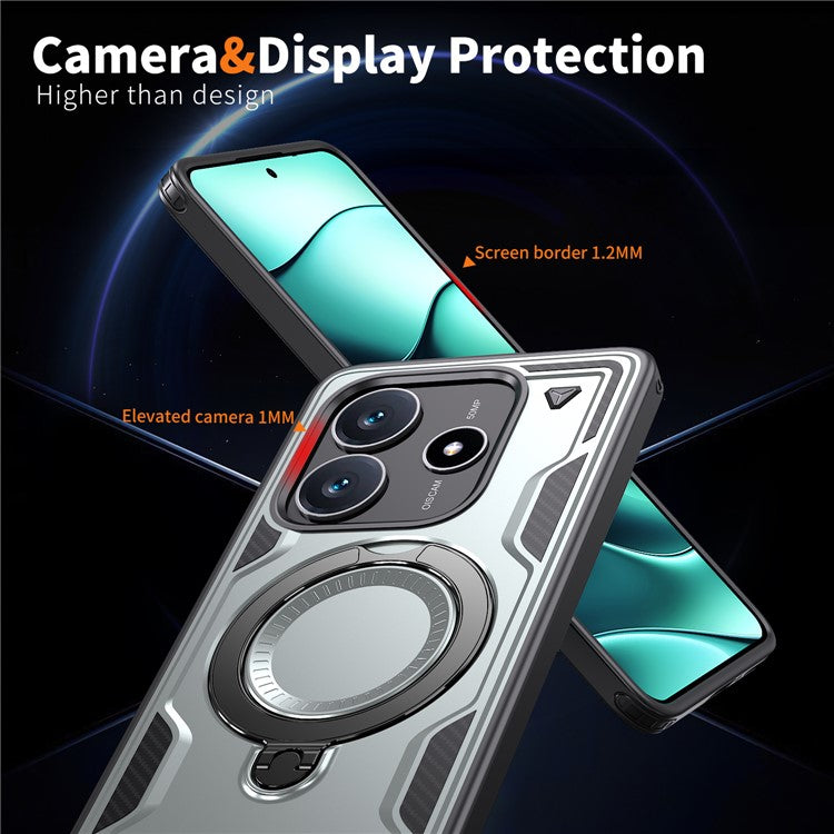 For Xiaomi Redmi Note 14 5G Case Compatible with MagSafe Military Protection PC+TPU Kickstand Phone Cover - Grey