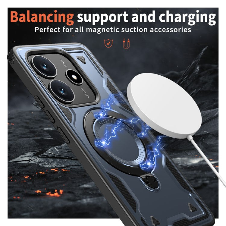 For Xiaomi Redmi Note 14 5G Case Compatible with MagSafe Military Protection PC+TPU Kickstand Phone Cover - Blue