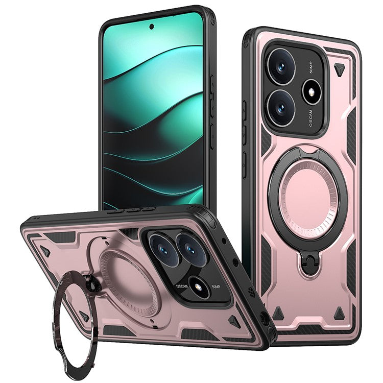 For Xiaomi Redmi Note 14 5G Case Compatible with MagSafe Military Protection PC+TPU Kickstand Phone Cover - Rose Gold