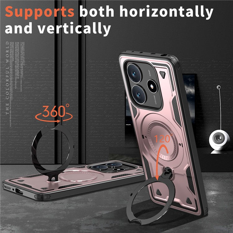 For Xiaomi Redmi Note 14 5G Case Compatible with MagSafe Military Protection PC+TPU Kickstand Phone Cover - Rose Gold