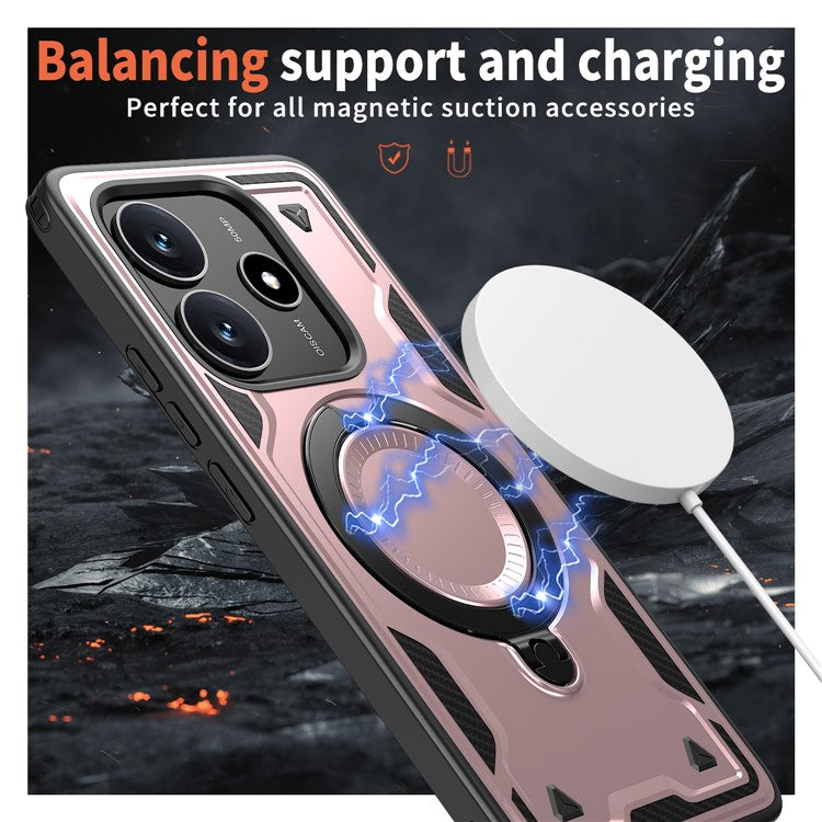 For Xiaomi Redmi Note 14 5G Case Compatible with MagSafe Military Protection PC+TPU Kickstand Phone Cover - Rose Gold