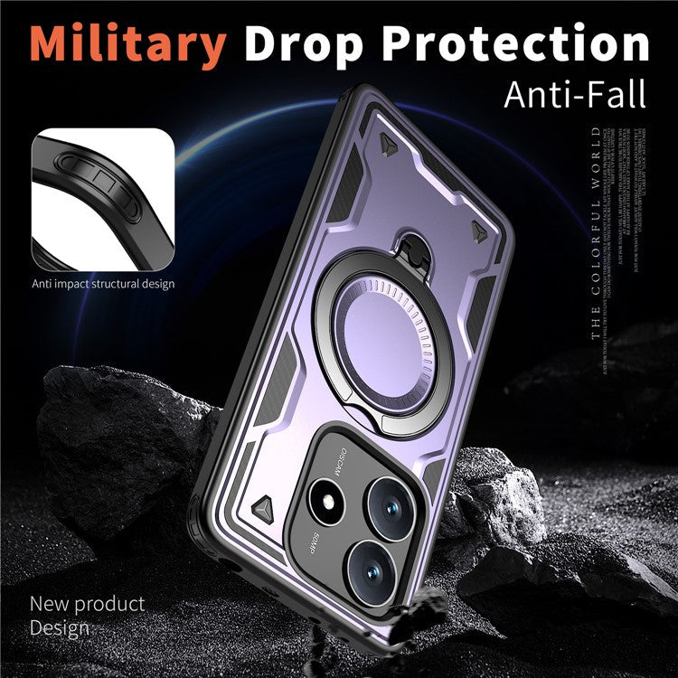 For Xiaomi Redmi Note 14 5G Case Compatible with MagSafe Military Protection PC+TPU Kickstand Phone Cover - Purple