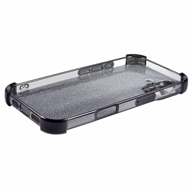 For iPhone 16 Case Butterfly Kickstand Glitter TPU Shockproof Phone Cover - Black