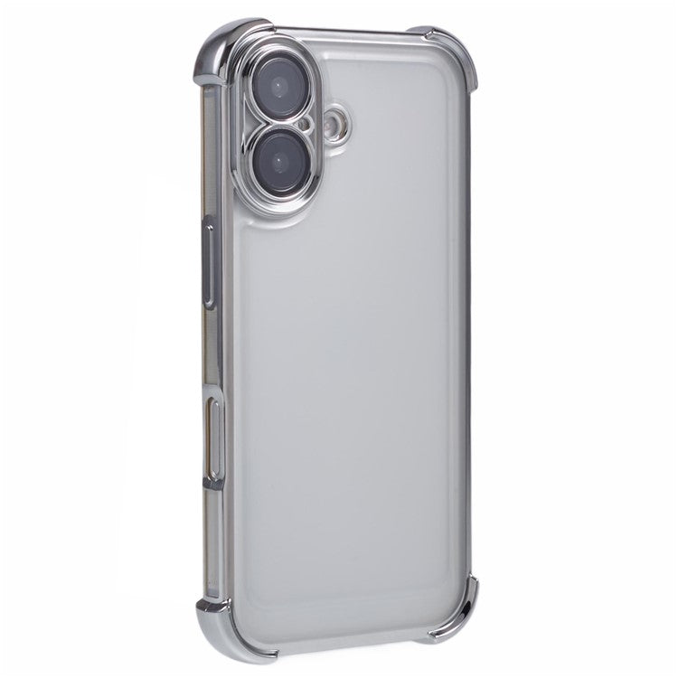 For iPhone 16 Case Reinforced Corners Glitter TPU Clear Back Cover - Silver
