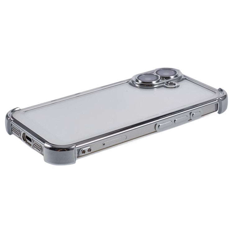For iPhone 16 Case Reinforced Corners Glitter TPU Clear Back Cover - Silver