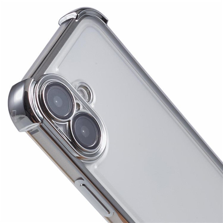 For iPhone 16 Case Reinforced Corners Glitter TPU Clear Back Cover - Silver
