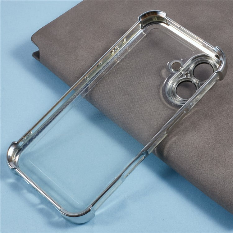For iPhone 16 Case Reinforced Corners Glitter TPU Clear Back Cover - Silver